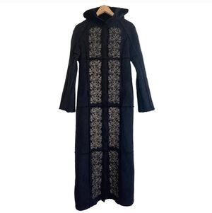 Vintage 90’s Y2K BEBE Black Faux Suede Penny Lane Long Coat Duster Hooded Medium